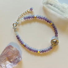 Load image into Gallery viewer, Amethyst × Rainbow Moonstone × Silver Hematite × Silver Rose Bracelet