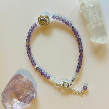 Load image into Gallery viewer, Amethyst × Rainbow Moonstone × Silver Hematite × Silver Rose Bracelet