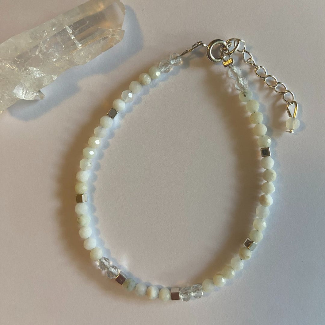 Angelite × Silver Hematite × Clear Quartz Bracelet