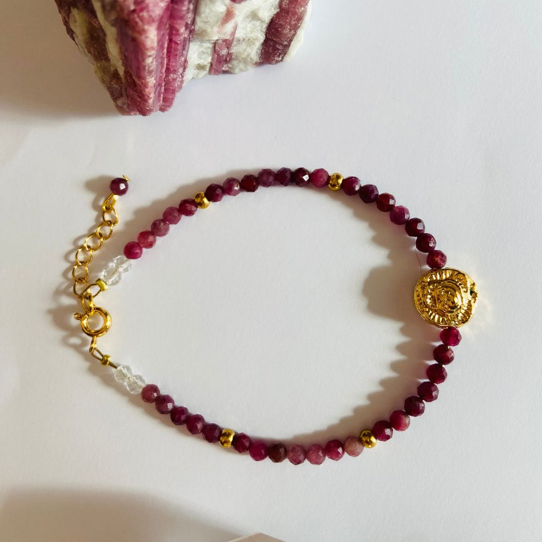 Pink Tourmaline × Golden Hematite × Clear Quartz × Golden Rose Bracelet