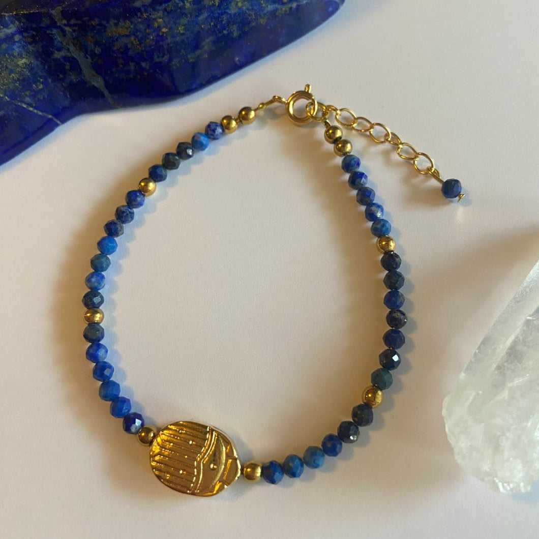 Lapis lazuli x Golden Hematite Scarab Bracelet