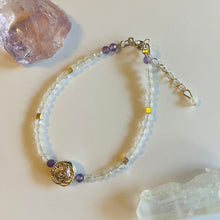 Load image into Gallery viewer, Rainbow Moonstone × Amethyst × Silver Hematite × Silver Rose Bracelet
