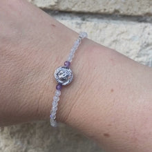 Load and play video in Gallery viewer, Rainbow Moonstone × Amethyst × Silver Hematite × Silver Rose Bracelet
