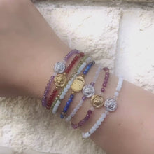 Load and play video in Gallery viewer, Mother of Pearl × Clear Quartz × Silver Hematite × Silver Rose Bracelet
