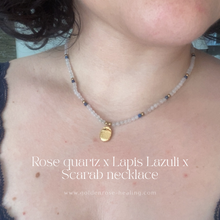 Load image into Gallery viewer, PREORDERS Rose Quartz x Lapis Lazuli x Scarab Necklace
